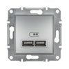 Asfora USB töltőaljzat A+A 2/ki 2100mA-max. 5V süllyesztett alumínium Schneider - EPH2700261